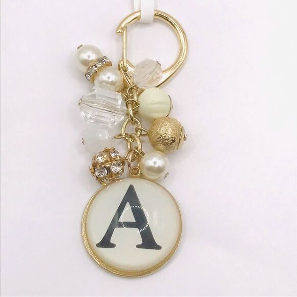 Sleek Gold and White Initial A Keychain  Accessory - Picture 1 of 5